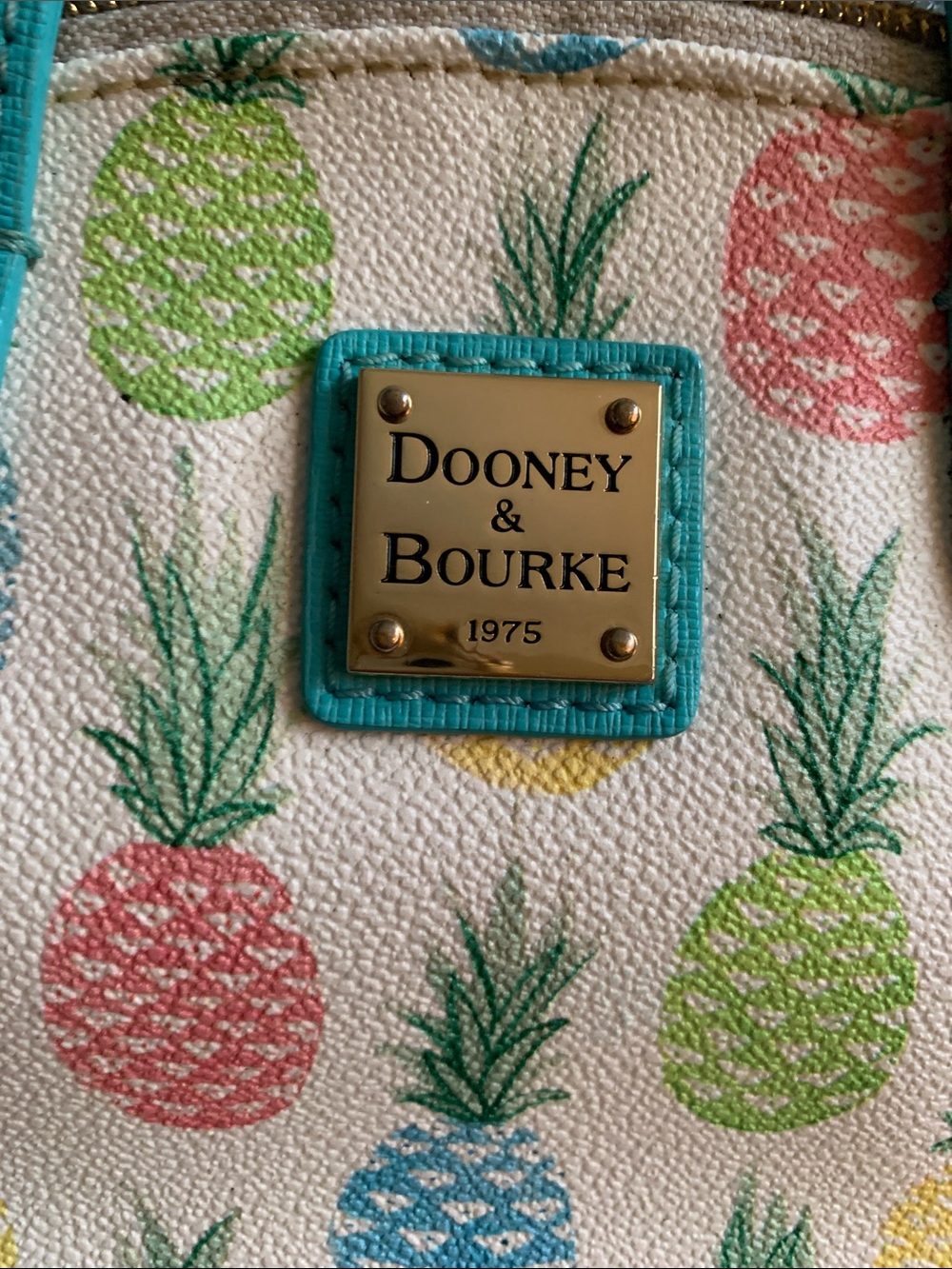 Dooney & Bourke Turquoise-Trim Pineapple Print Satchel - Picture 4 of 5